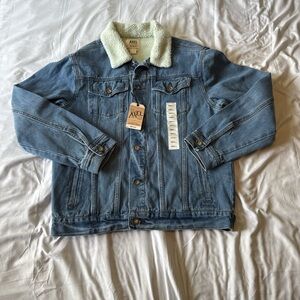 Axel Brand Men's Blue Denim Jacket with Cream Sherpa Collar